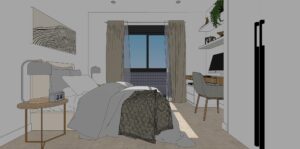 Render vivienda orquídeas habitación.