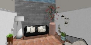 Render vivienda orquídeas patio interior.